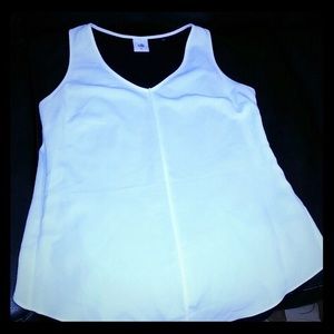 Cabi layered white top w/ black detail in the back
